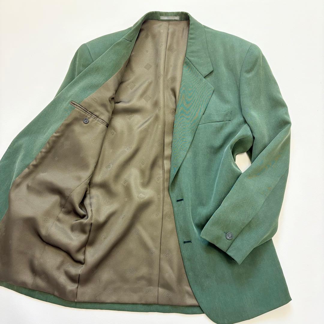 【希少】ChristianDior テーラードジャケット グリーン　総柄　微光沢