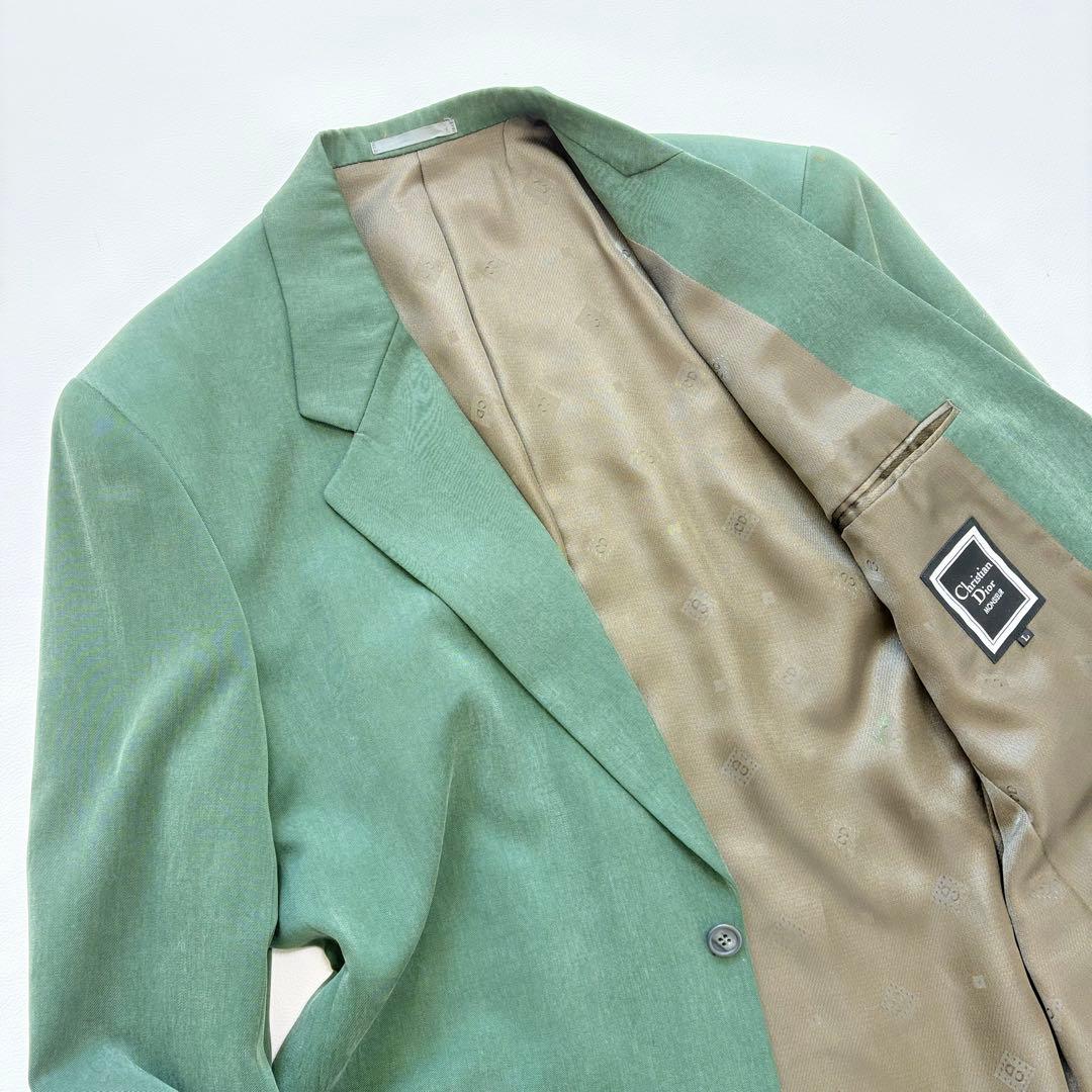 【希少】ChristianDior テーラードジャケット グリーン　総柄　微光沢