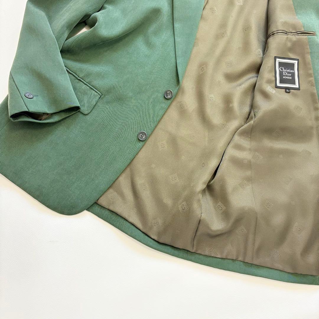 【希少】ChristianDior テーラードジャケット グリーン　総柄　微光沢