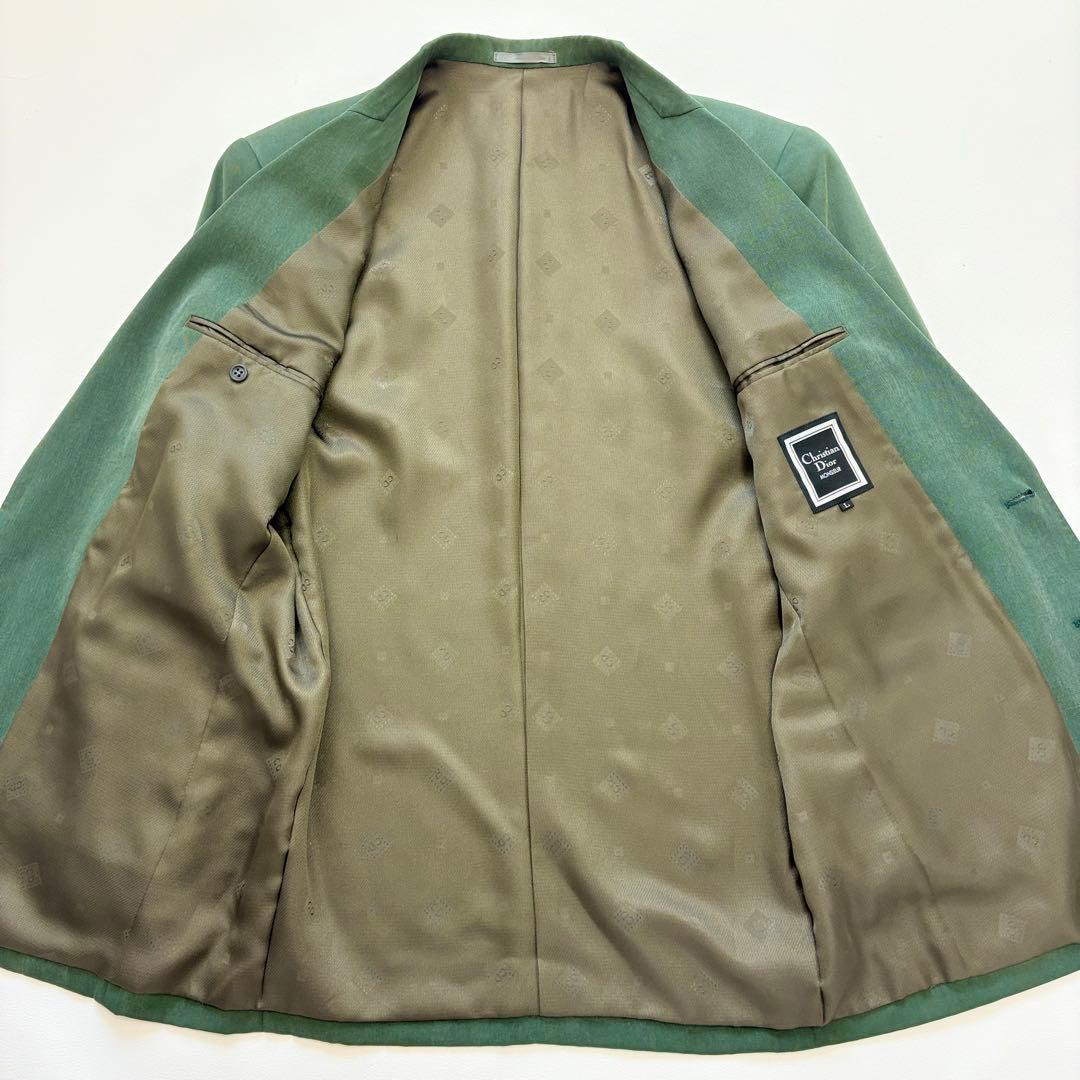 【希少】ChristianDior テーラードジャケット グリーン　総柄　微光沢