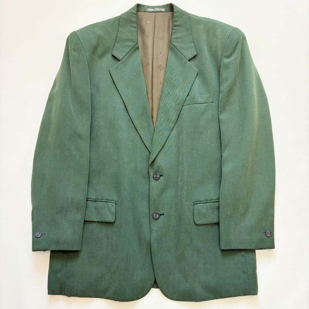 【希少】ChristianDior テーラードジャケット グリーン　総柄　微光沢