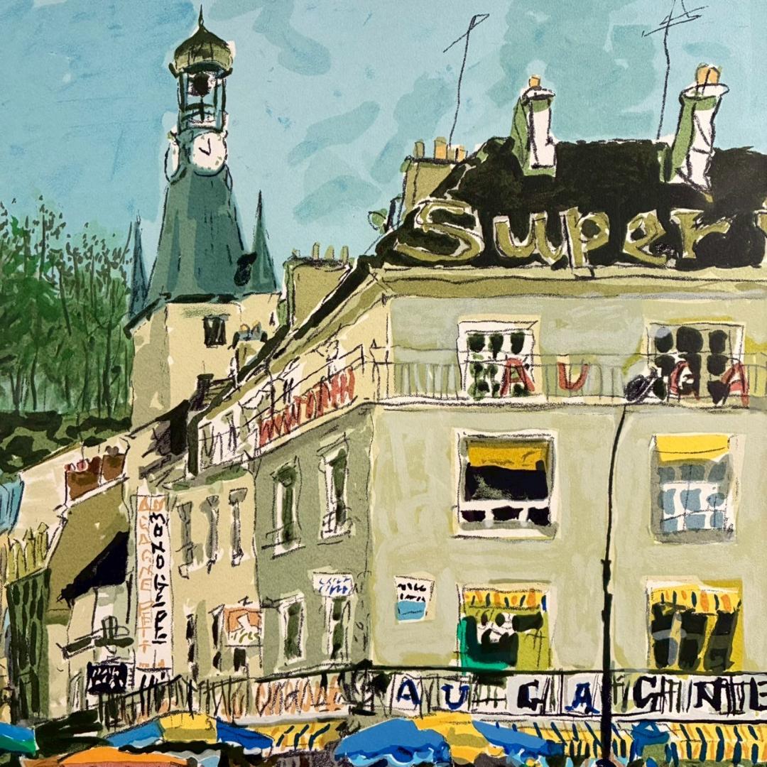 児玉幸雄「村の朝市」リトグラフ 直筆サイン有 お洒落な額装 パリ フランス