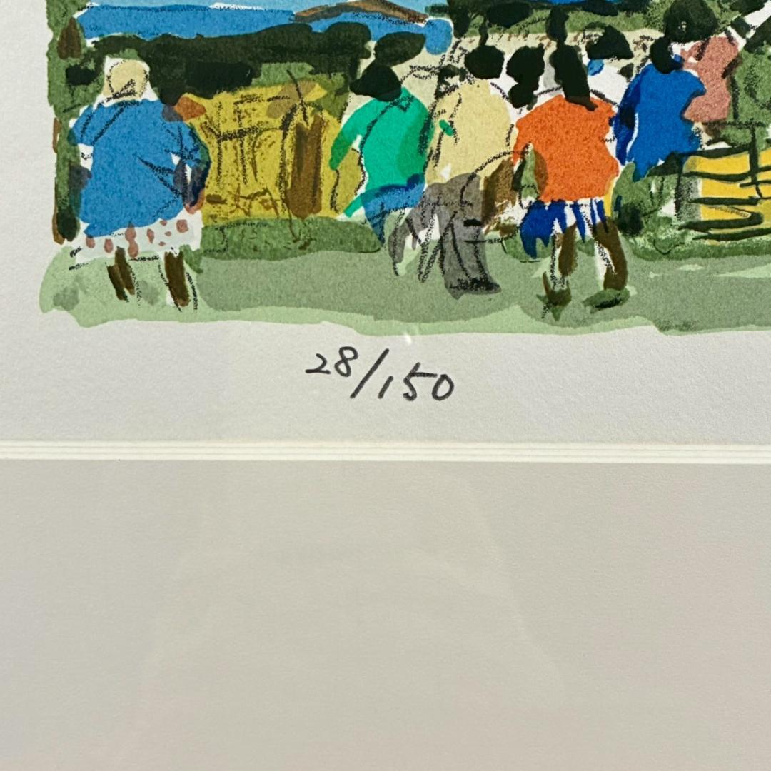 児玉幸雄「村の朝市」リトグラフ 直筆サイン有 お洒落な額装 パリ フランス