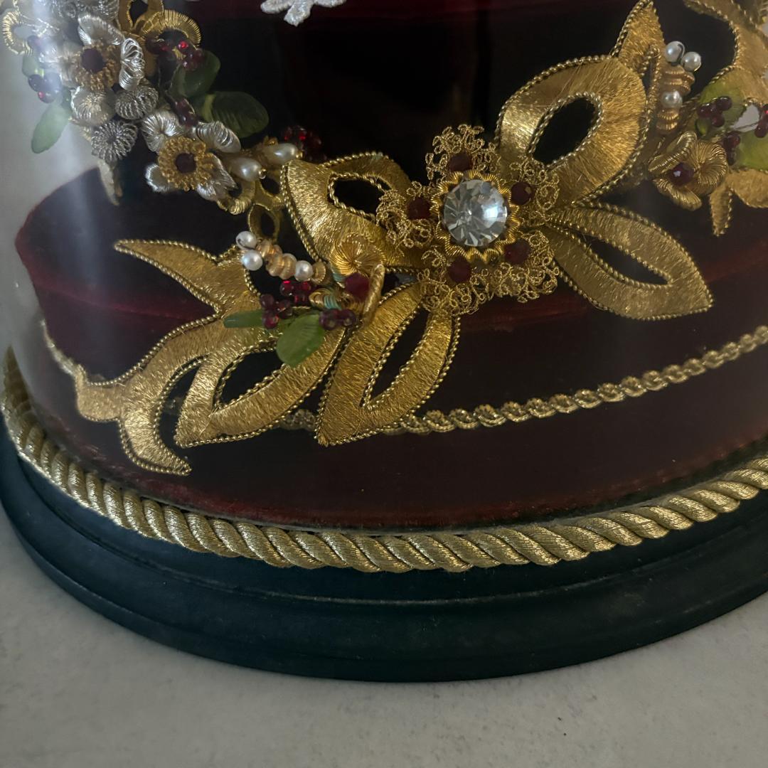 アンティーク 幼子イエス像 ガラスドーム入り フランス宗教工芸品