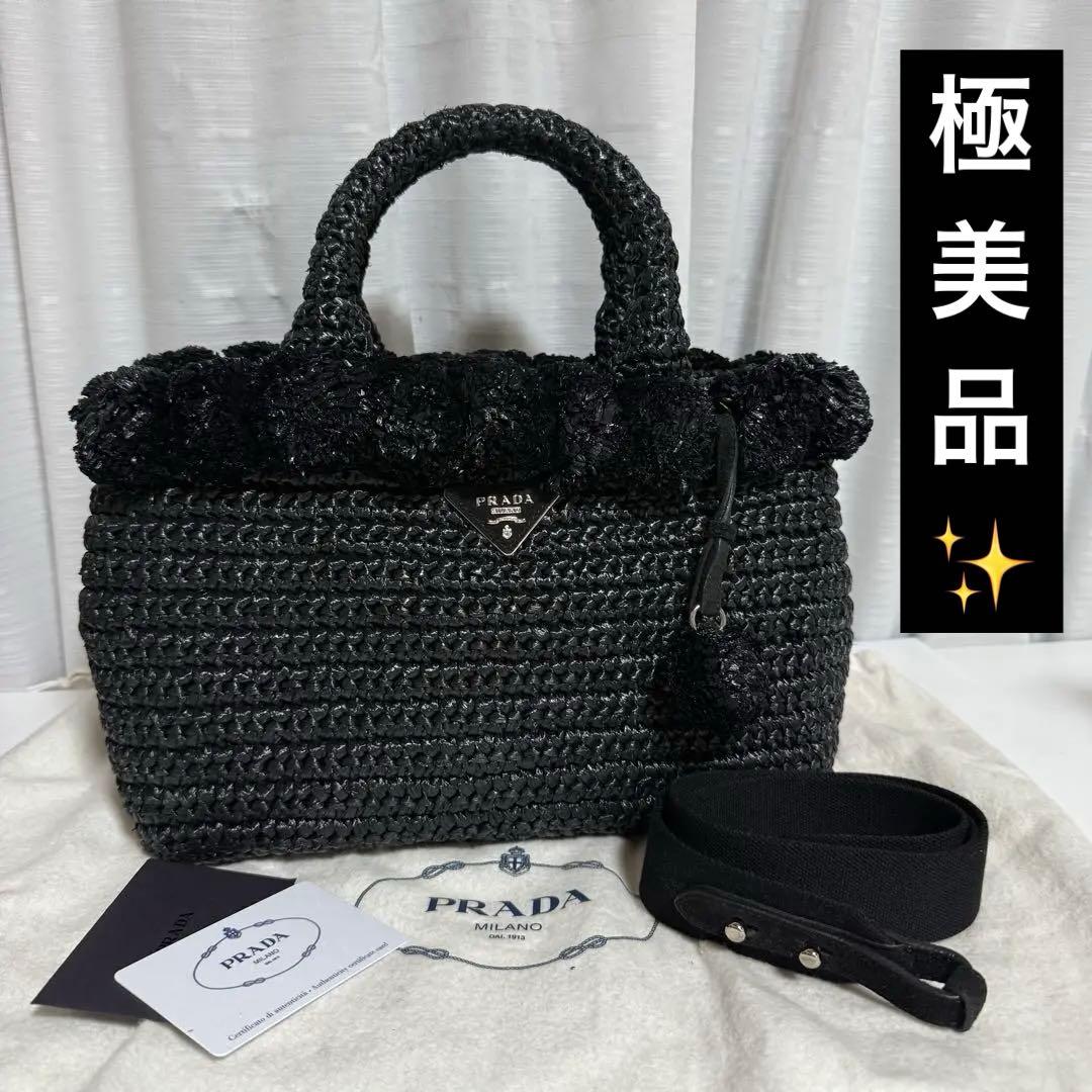 ⭐️極美品⭐️PRADA RAFIA PONPON 2way BAG ブラック