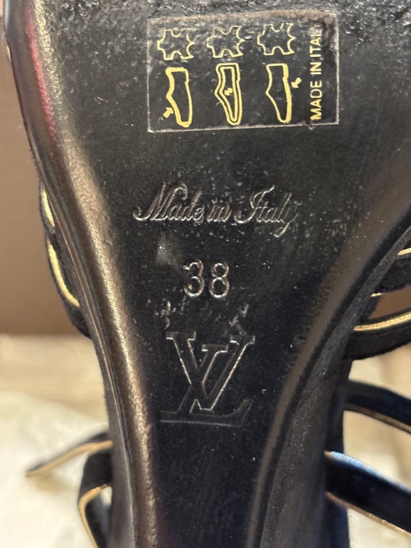 #ルイヴィトンエレガント ブラック スエードストラップヒールサンダル#38