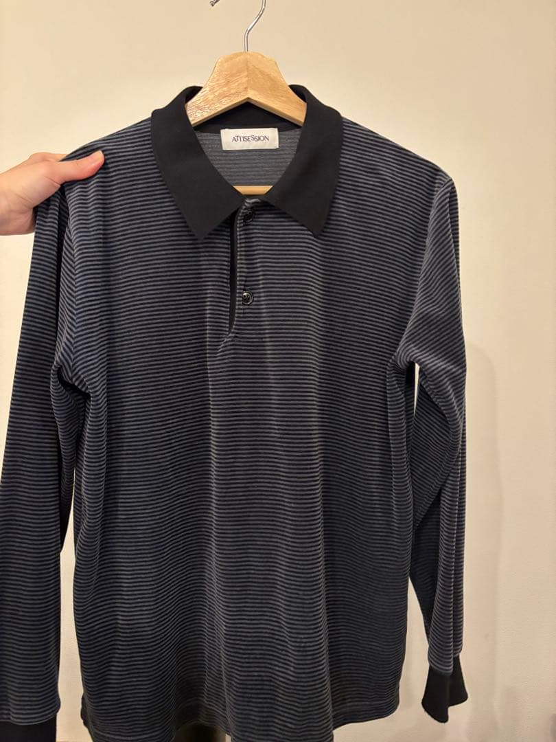 attisession ベロアボーダーポロシャツ【美品】