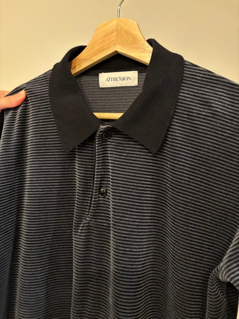 attisession ベロアボーダーポロシャツ【美品】