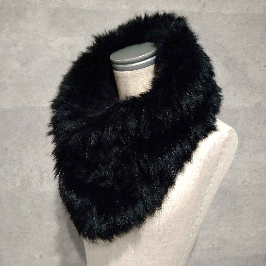 【美品】HELMUT LANG リアルファースヌード ネックウォーマー 黒