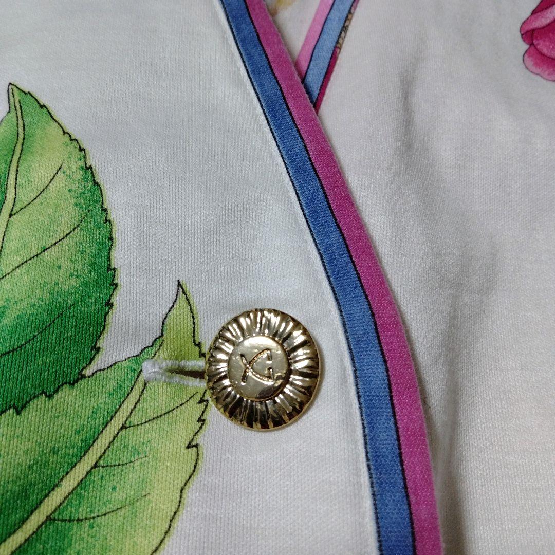 【美品】レオナール　カーディガン　花柄　金ボタン　宝石 ロゴボタン