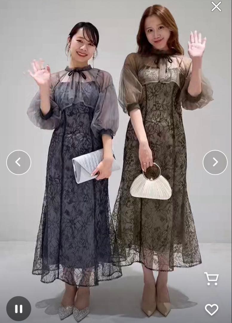 。*様 リボン付きパフスリーブシアーボレロ刺繍レースマーメイドシルエットキャミワ