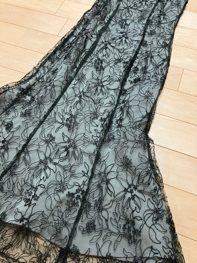 。*様 リボン付きパフスリーブシアーボレロ刺繍レースマーメイドシルエットキャミワ