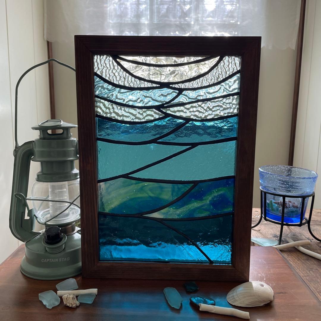 ステンドグラス　パネル　深海