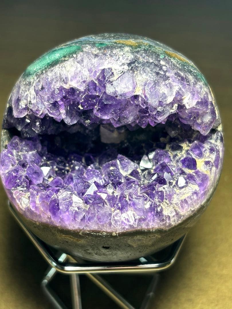 ウルグアイ産　アメジスト　笑口　スフィア　置物縦63.4×横62.6㎜（新品）