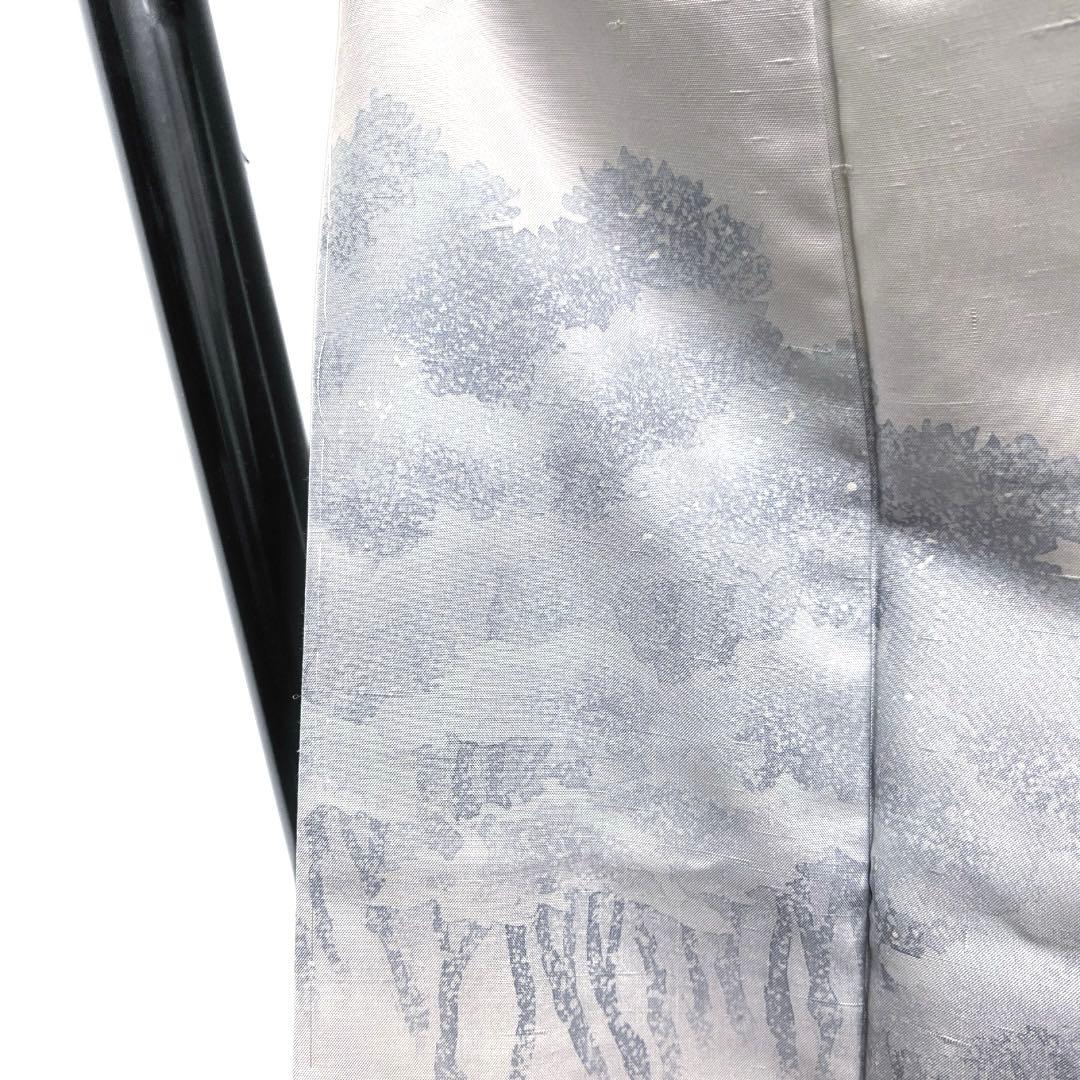 作家もの　付け下げ　牛首紬　木々文様　グレー　着物　023a d