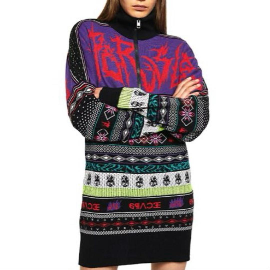 極美品✨【DIESEL】y2k ハイネック　ニットワンピース　イタリア製　黒系