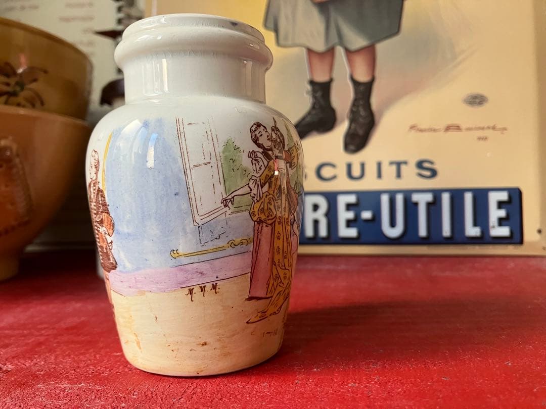 【レア美品】古窯 リュネヴィル　フランスアンティーク 陶器製 マスタードポット