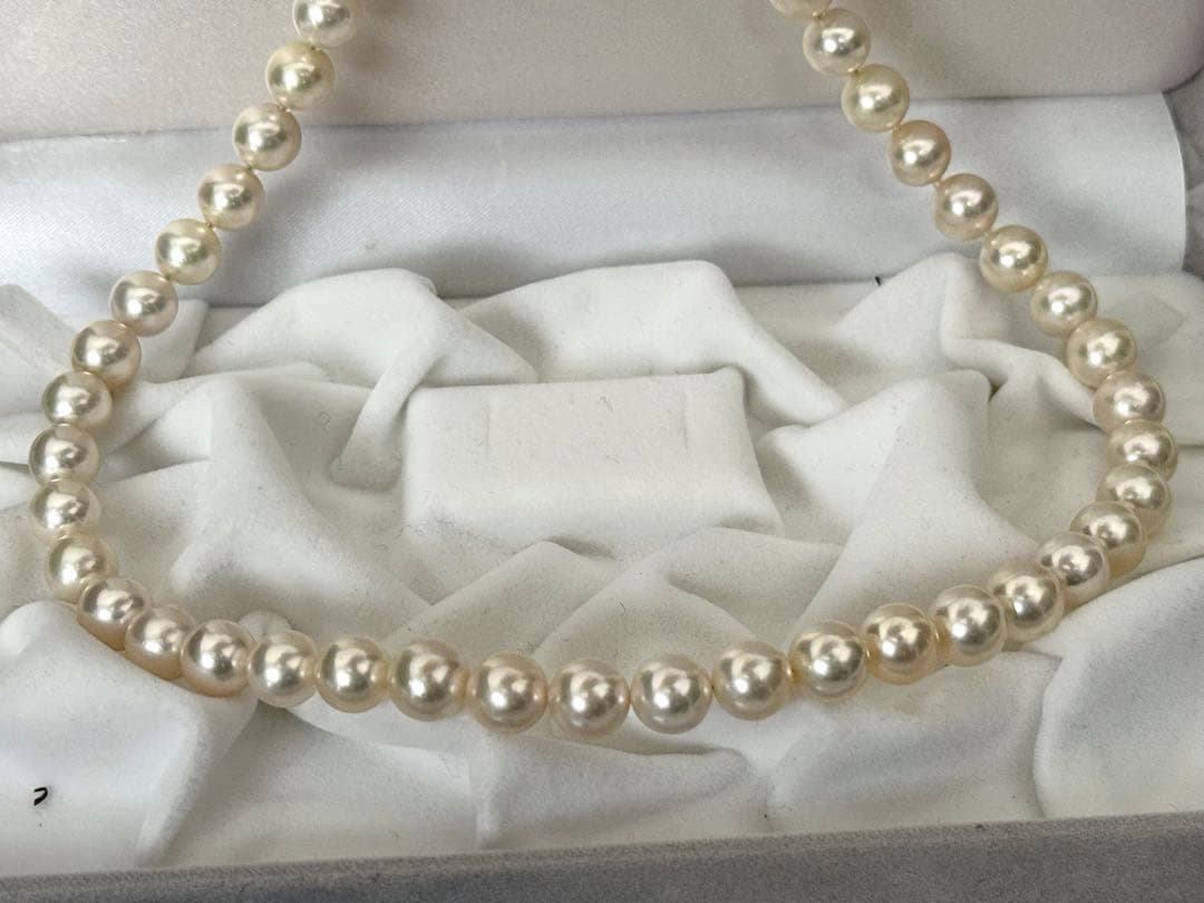 ふ*ん様 希少色薄いシャンパンゴールド花珠アコヤパールネックレス大粒8.4-9m