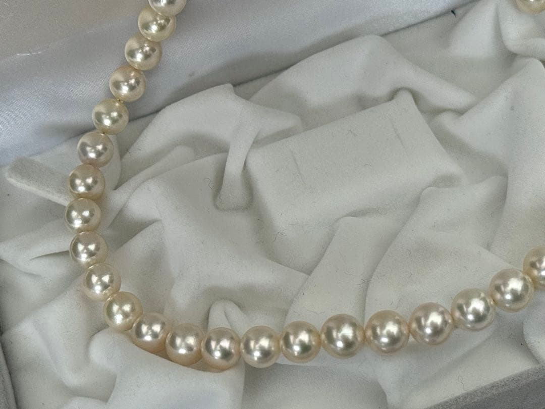 ふ*ん様 希少色薄いシャンパンゴールド花珠アコヤパールネックレス大粒8.4-9m