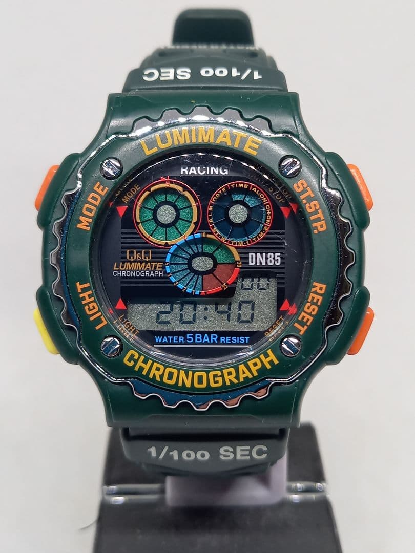 CITIZEN 【1/100クロノグラフ】デジタル Q＆Q グリーン　レア