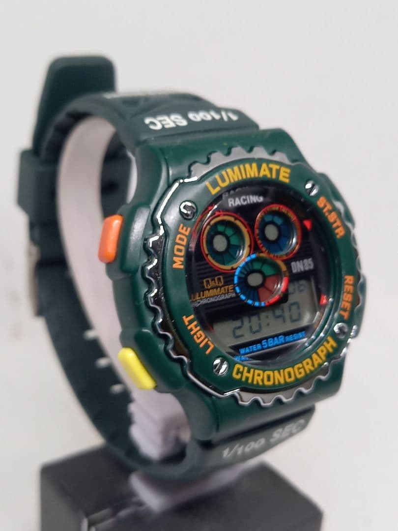 CITIZEN 【1/100クロノグラフ】デジタル Q＆Q グリーン　レア