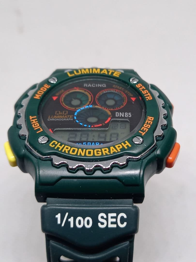 CITIZEN 【1/100クロノグラフ】デジタル Q＆Q グリーン　レア