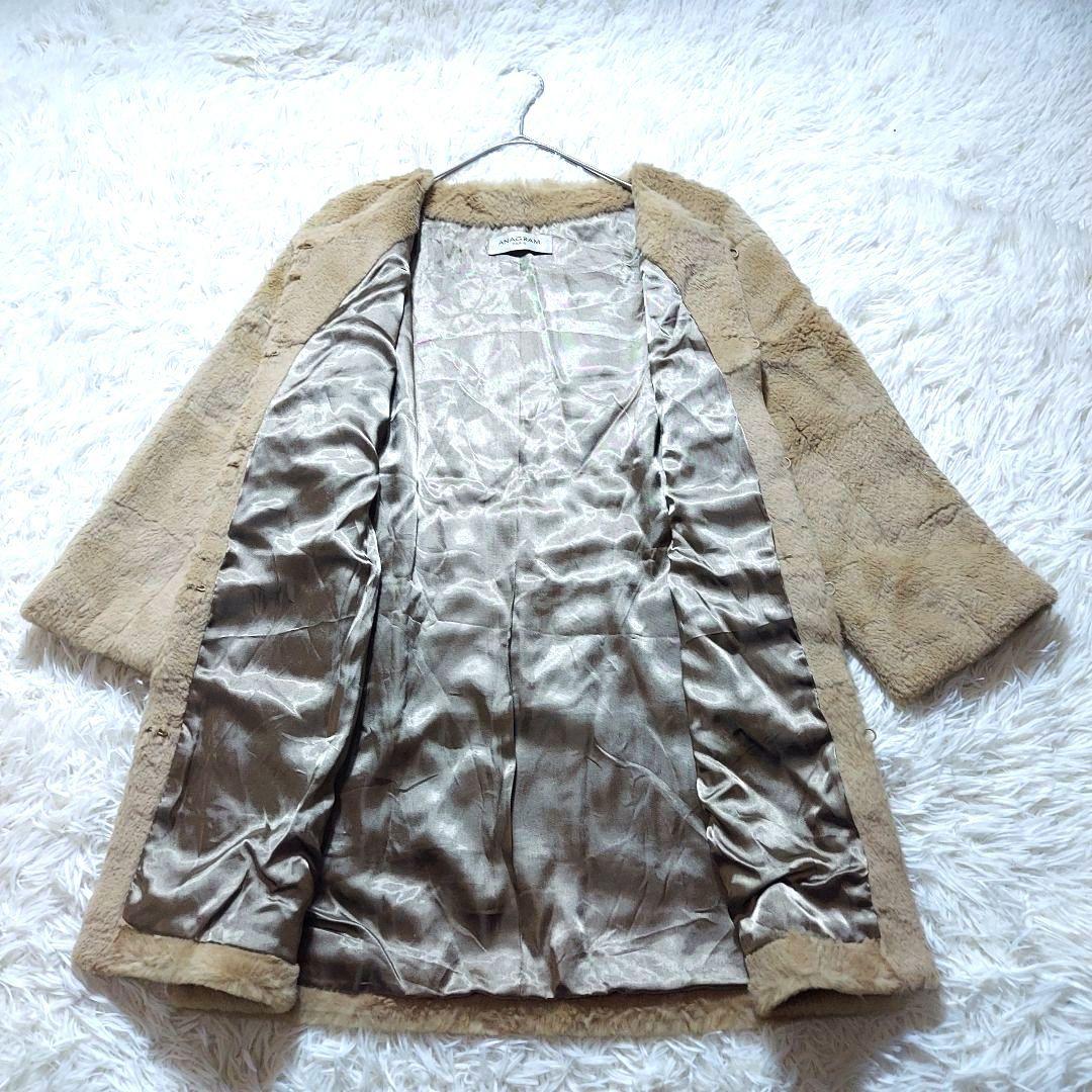 アナグラム　パリ　ノーカラー　ラビットファーコート　フランス製　本革　M