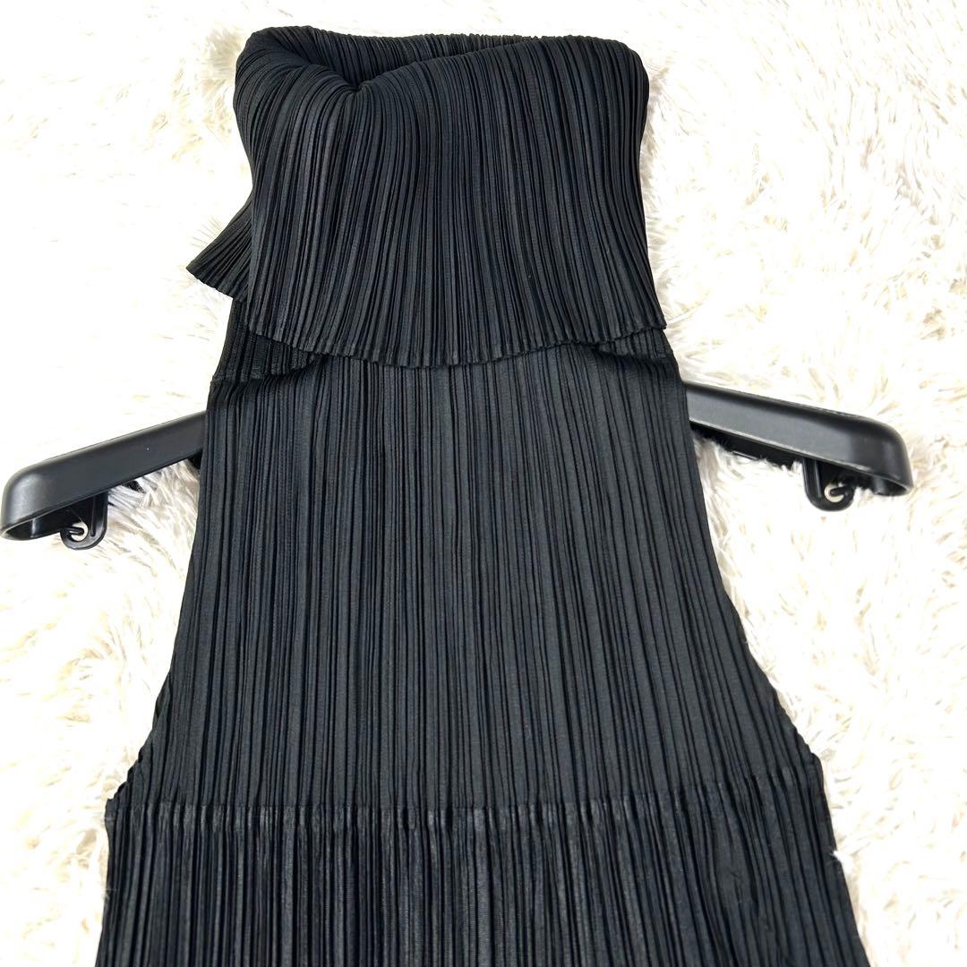 【美品】プリーツプリーズ ハイネック マキシ丈ノースリーブワンピース 黒 2