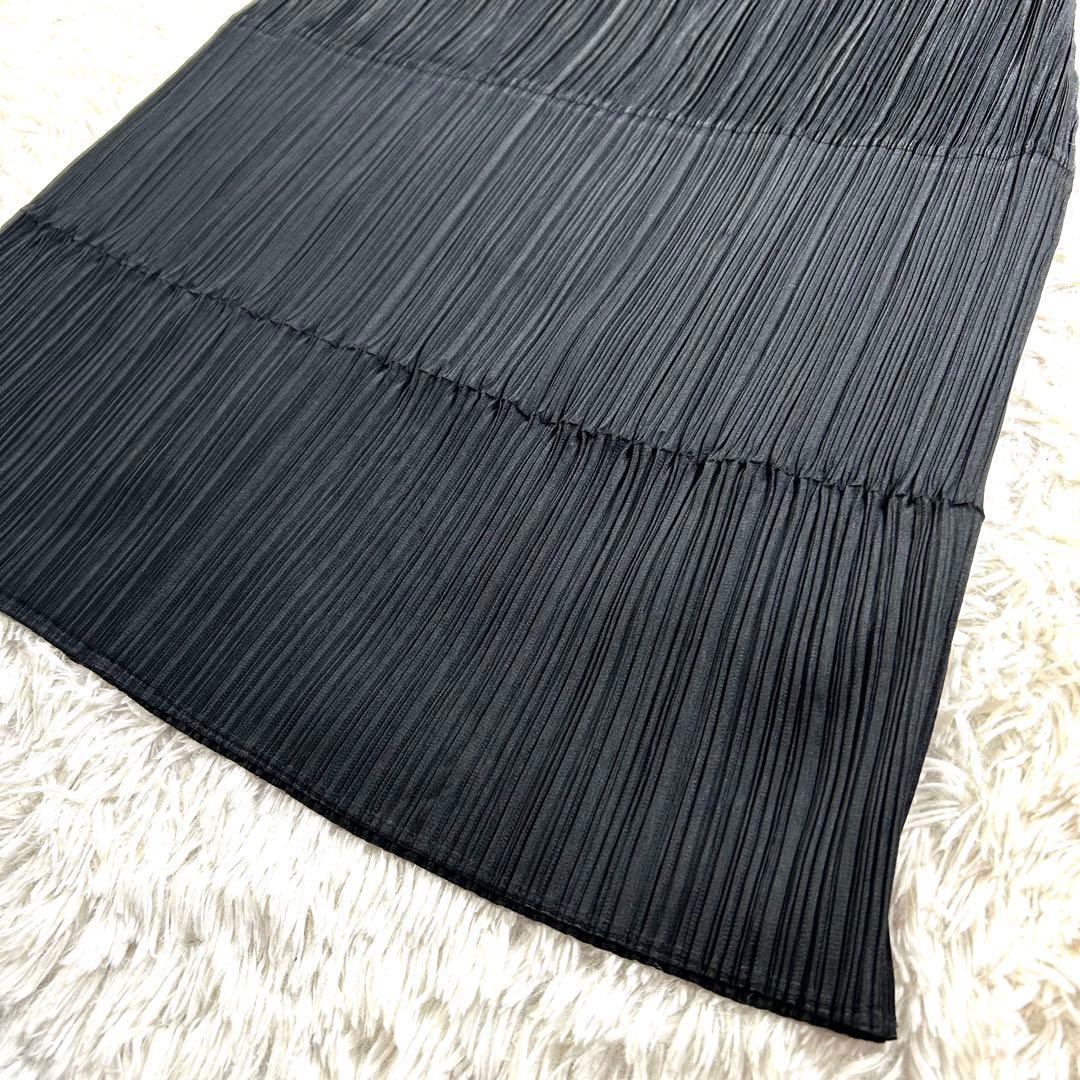 【美品】プリーツプリーズ ハイネック マキシ丈ノースリーブワンピース 黒 2