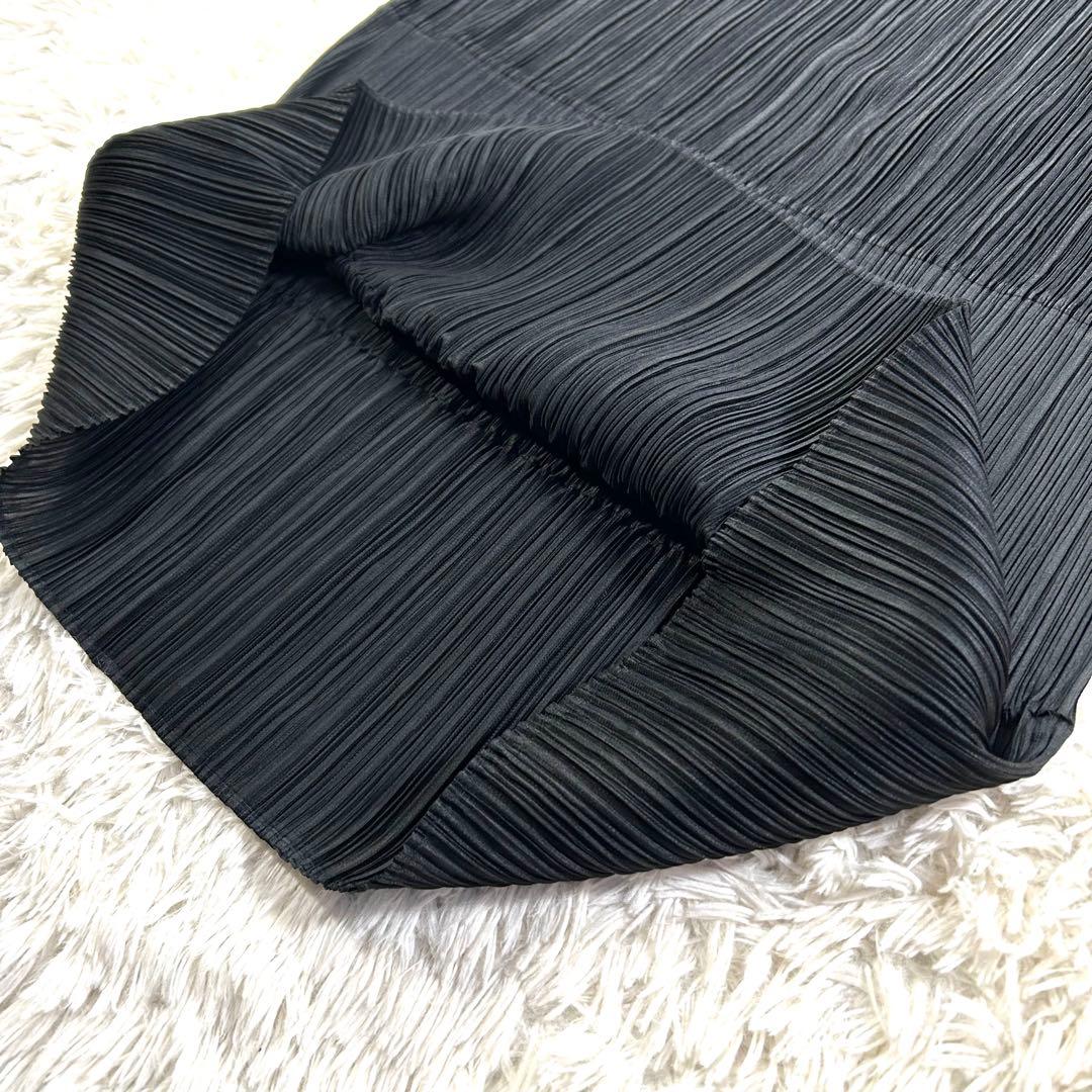 【美品】プリーツプリーズ ハイネック マキシ丈ノースリーブワンピース 黒 2