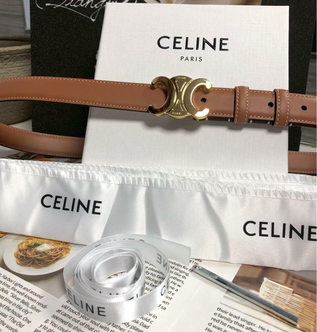 CELINE ロゴバックル レザーベルト ブラウン