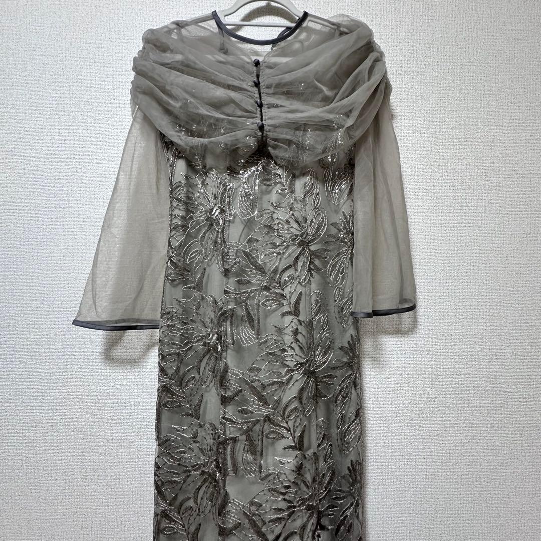 Leja チュールオフショルダー花柄Iライン 結婚式 お呼ばれ 刺繍 シアー