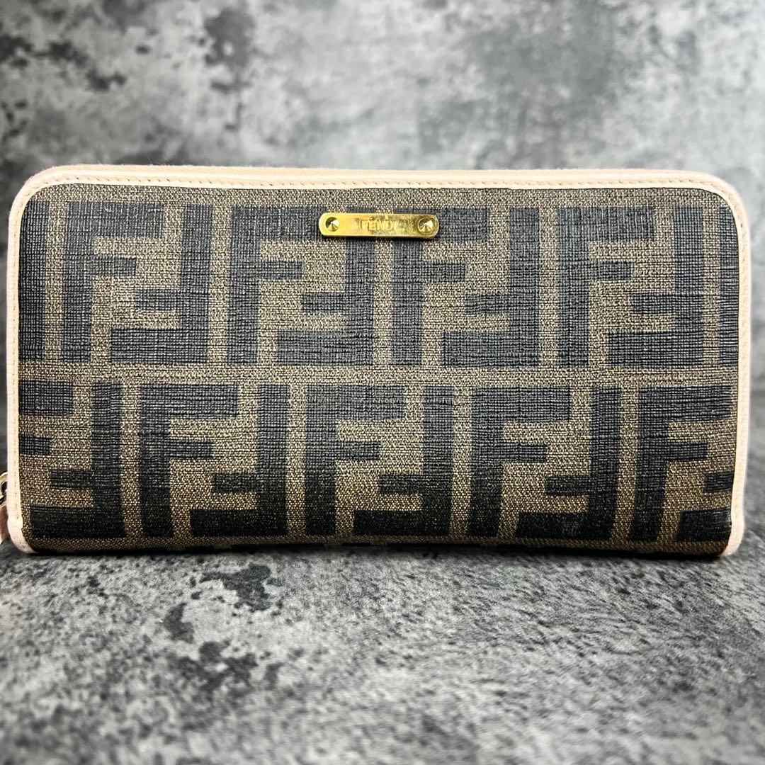FENDI ズッカ柄 ラウンドファスナー 長財布 ピンク