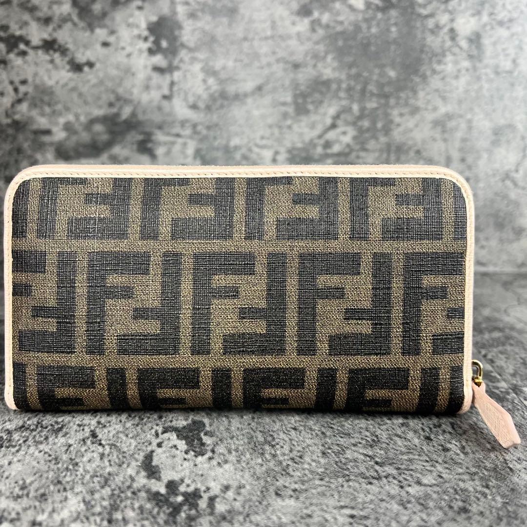 FENDI ズッカ柄 ラウンドファスナー 長財布 ピンク