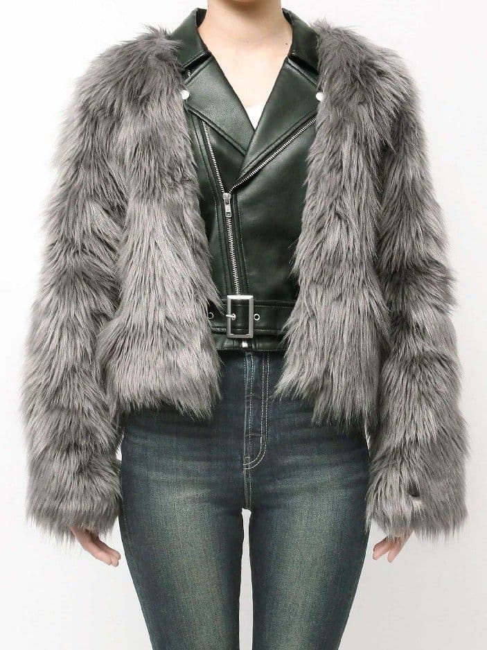 GYDA レイヤードエコファーライダースジャケット　グレー　新品未開封