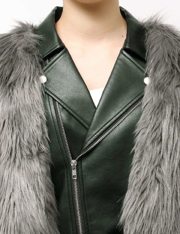 GYDA レイヤードエコファーライダースジャケット　グレー　新品未開封