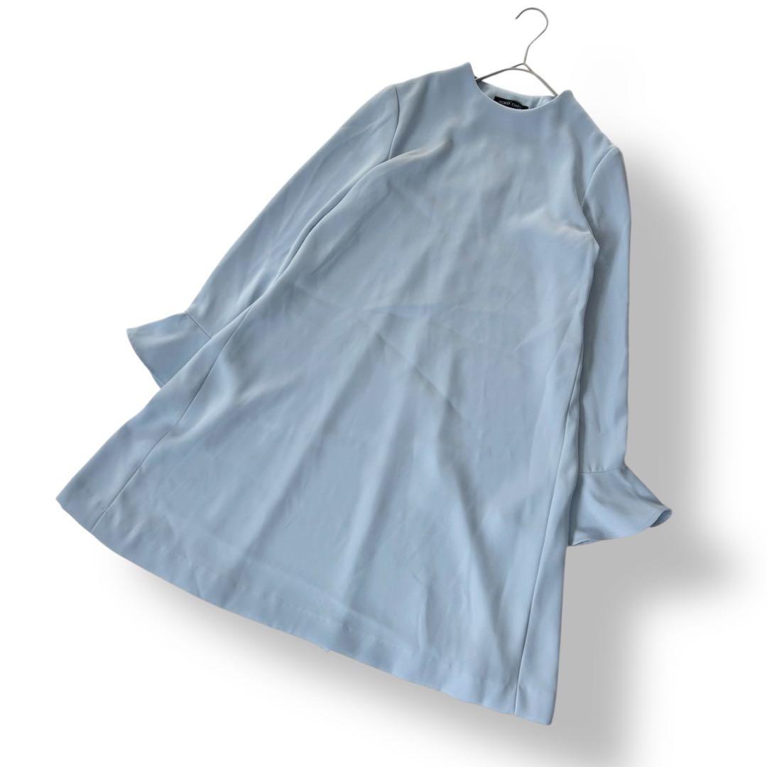 ヨーコチャン フレアスリーブバックプリーツドレス ワンピース ライトブルー