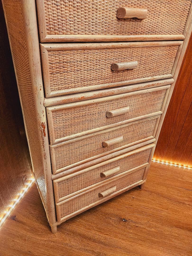 日本製 ラタンチェスト アンティーク加工 藤家具 ヴィンテージ 無垢材