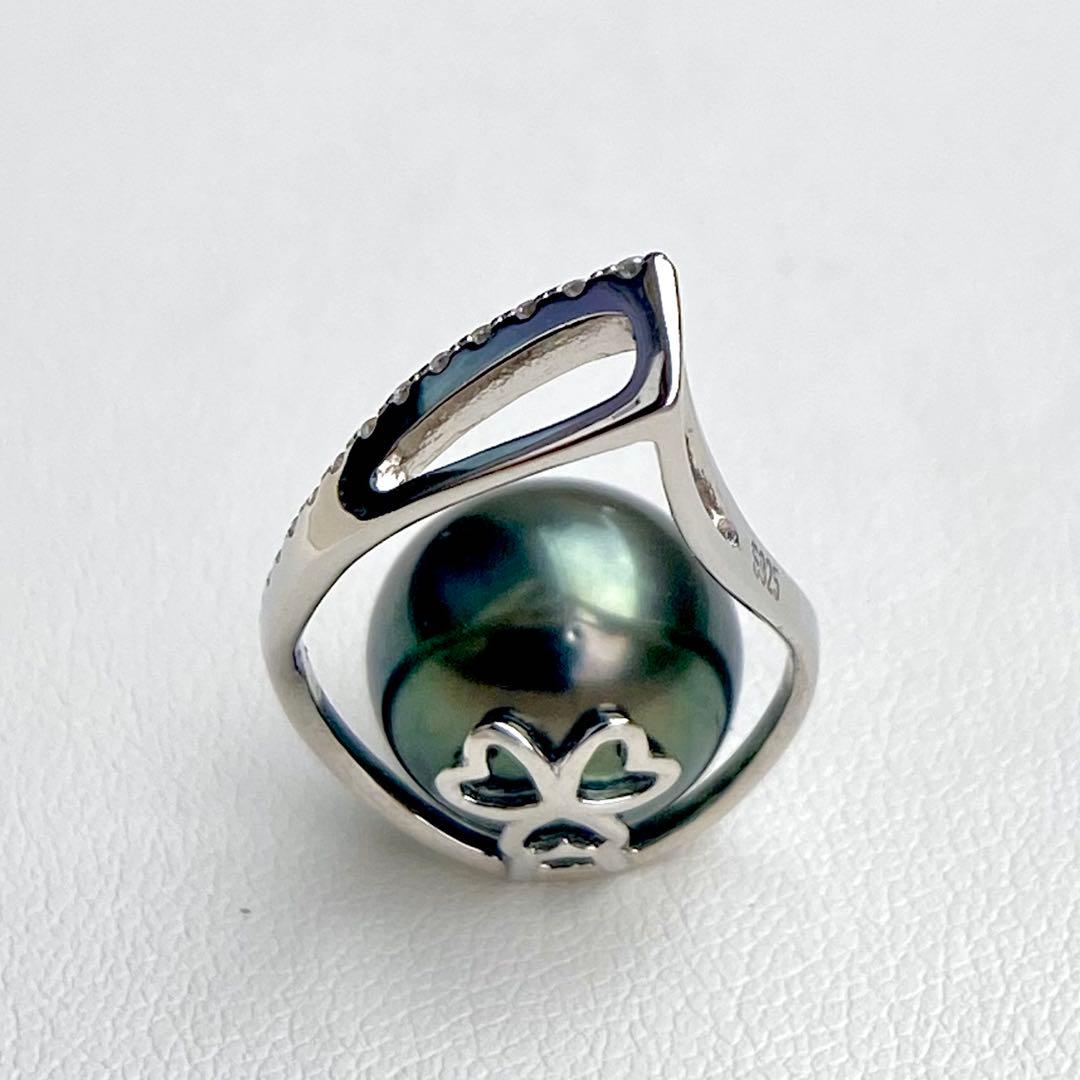 本真珠南洋黒蝶真珠ブルーグレー12㍉大玉s925ネックレスBEN916