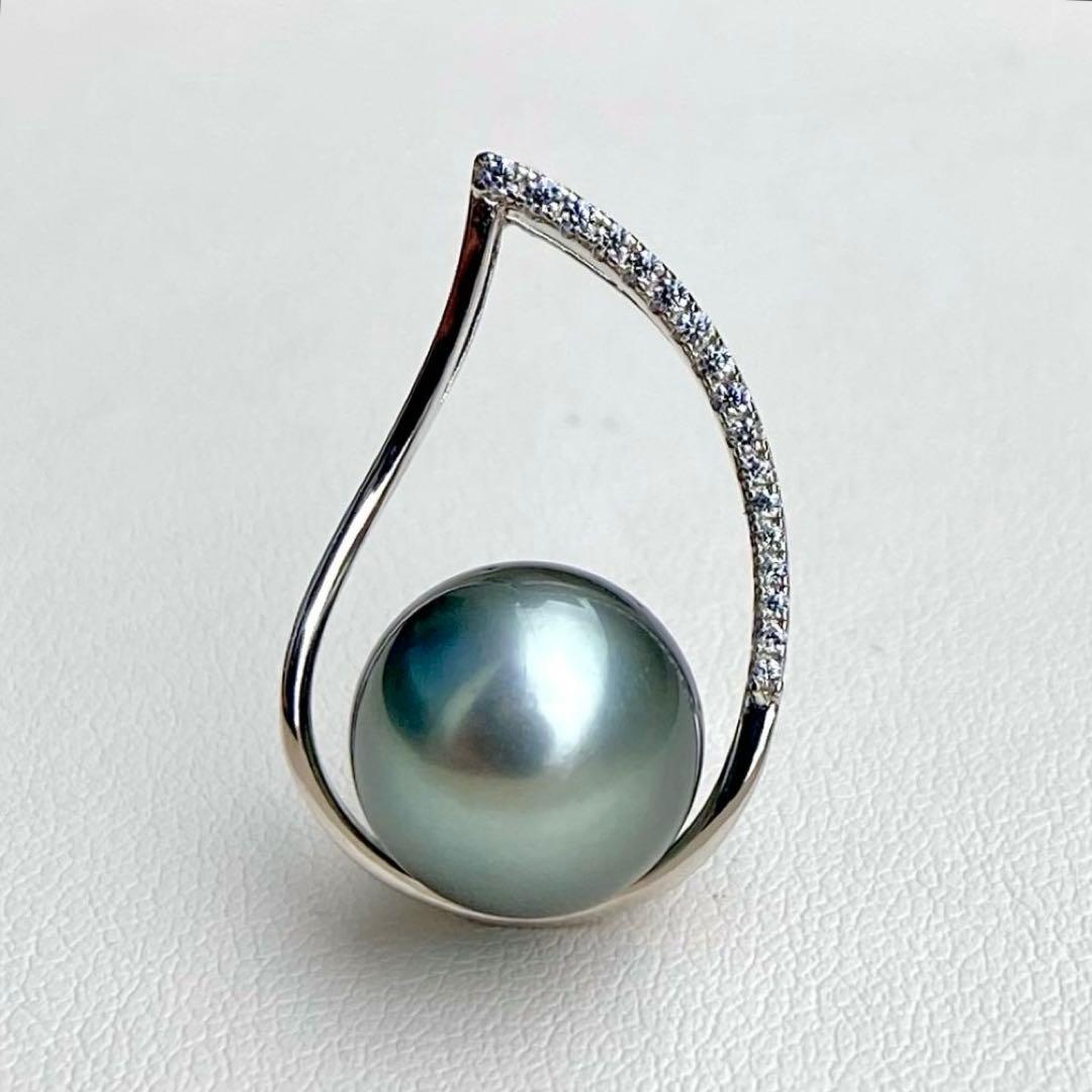 本真珠南洋黒蝶真珠ブルーグレー12㍉大玉s925ネックレスBEN916