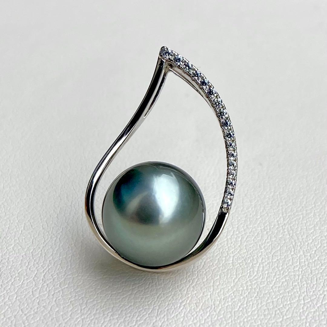 本真珠南洋黒蝶真珠ブルーグレー12㍉大玉s925ネックレスBEN916