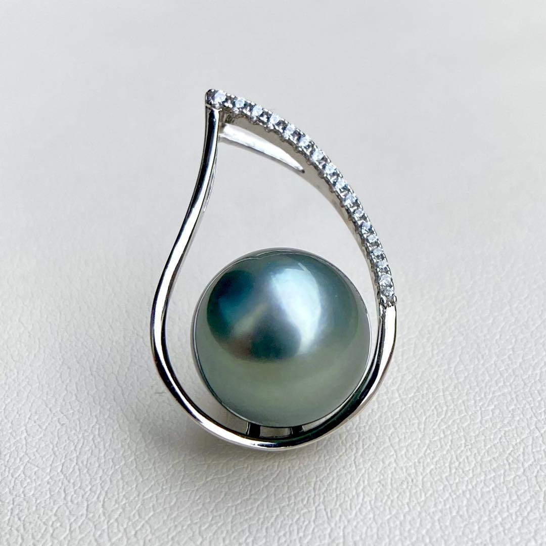 本真珠南洋黒蝶真珠ブルーグレー12㍉大玉s925ネックレスBEN916