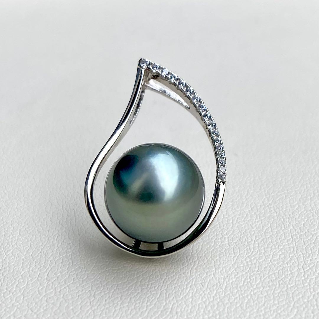 本真珠南洋黒蝶真珠ブルーグレー12㍉大玉s925ネックレスBEN916