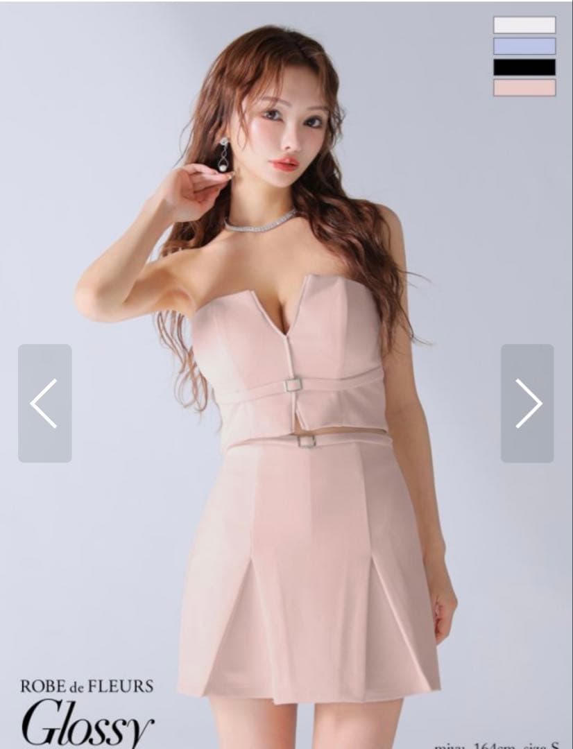 ROBE de FLEURS ピンクストラップレスドレス