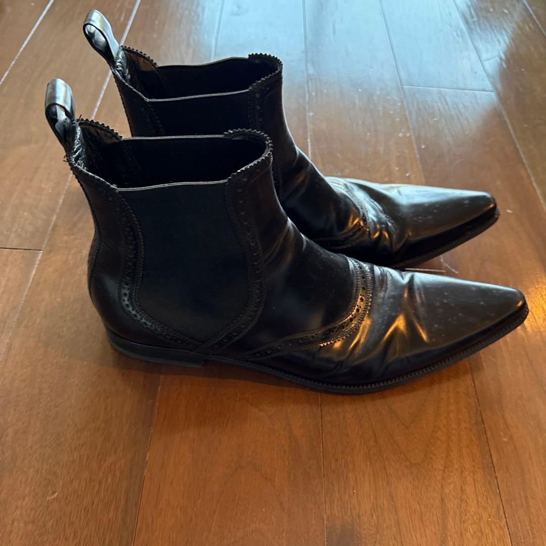 DOLCE&GABBANA ブラック レザー サイドゴアブーツ