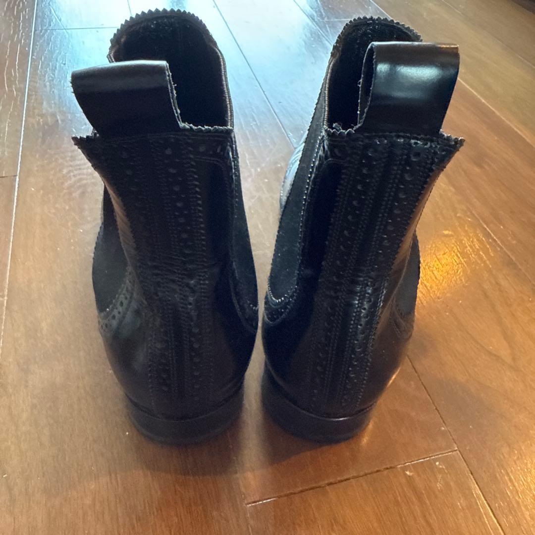 DOLCE&GABBANA ブラック レザー サイドゴアブーツ