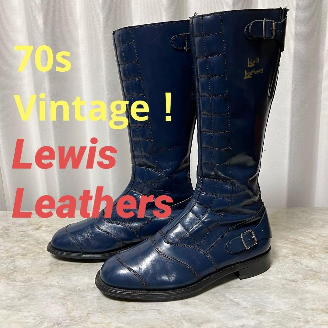 70sVintage ルイスレザーロードレーサーブーツ ダークブルーUK8/42