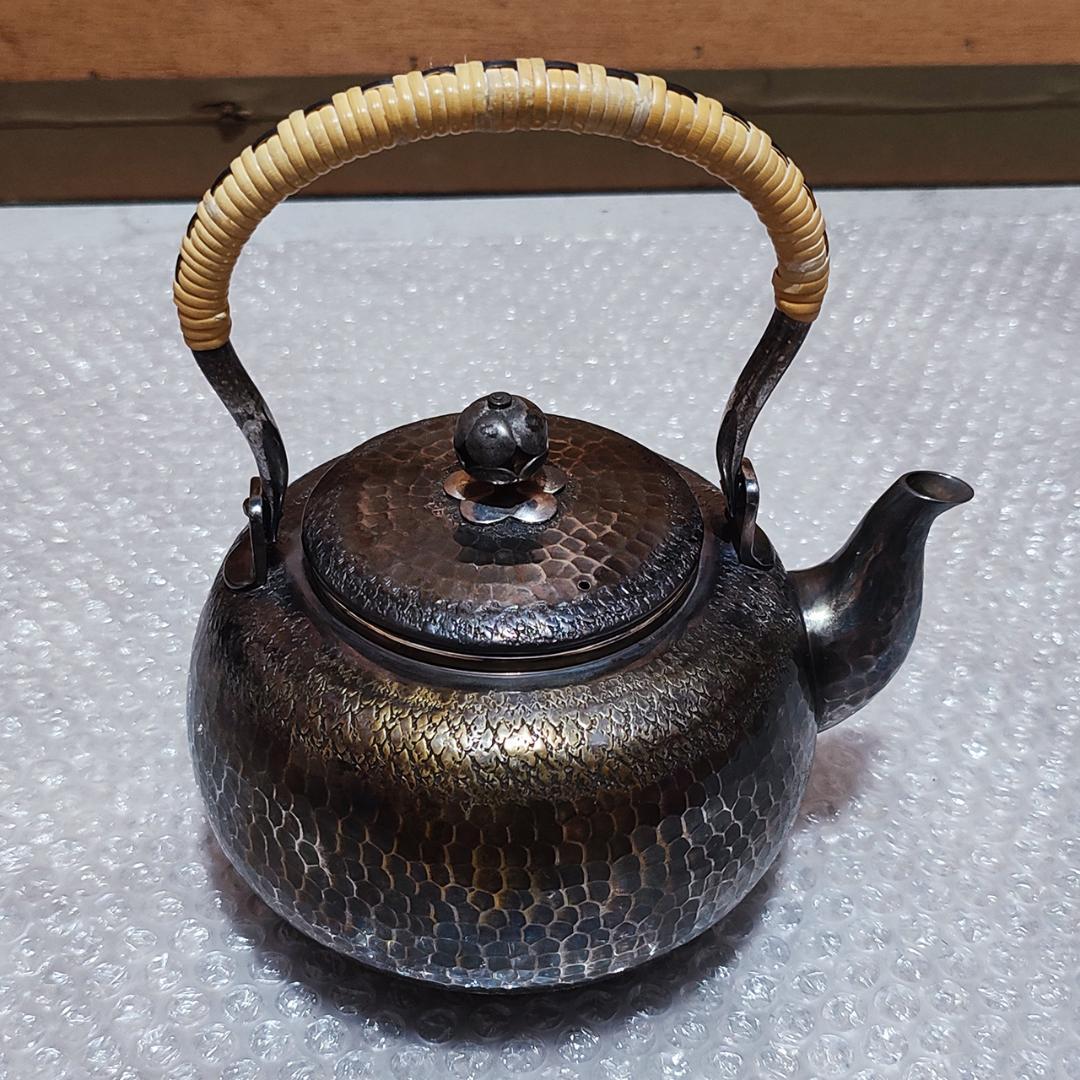 秀峯堂造 茶道具 銀いぶし仕上げ 急須 467g