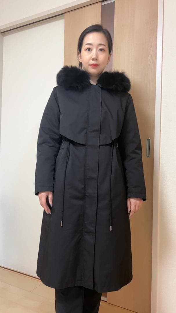 新品ラビットファーライナーモッズコート黒フード付きフォックストリミング毛皮ファー