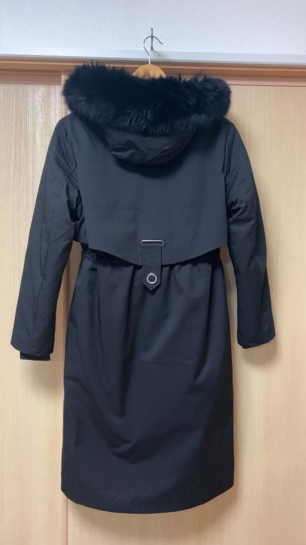 新品ラビットファーライナーモッズコート黒フード付きフォックストリミング毛皮ファー